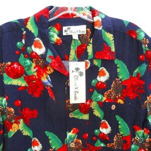 Oliver & Burke Shirt Navy Blue parrot Hawaiian Tropical Beachwear Size Large NWT